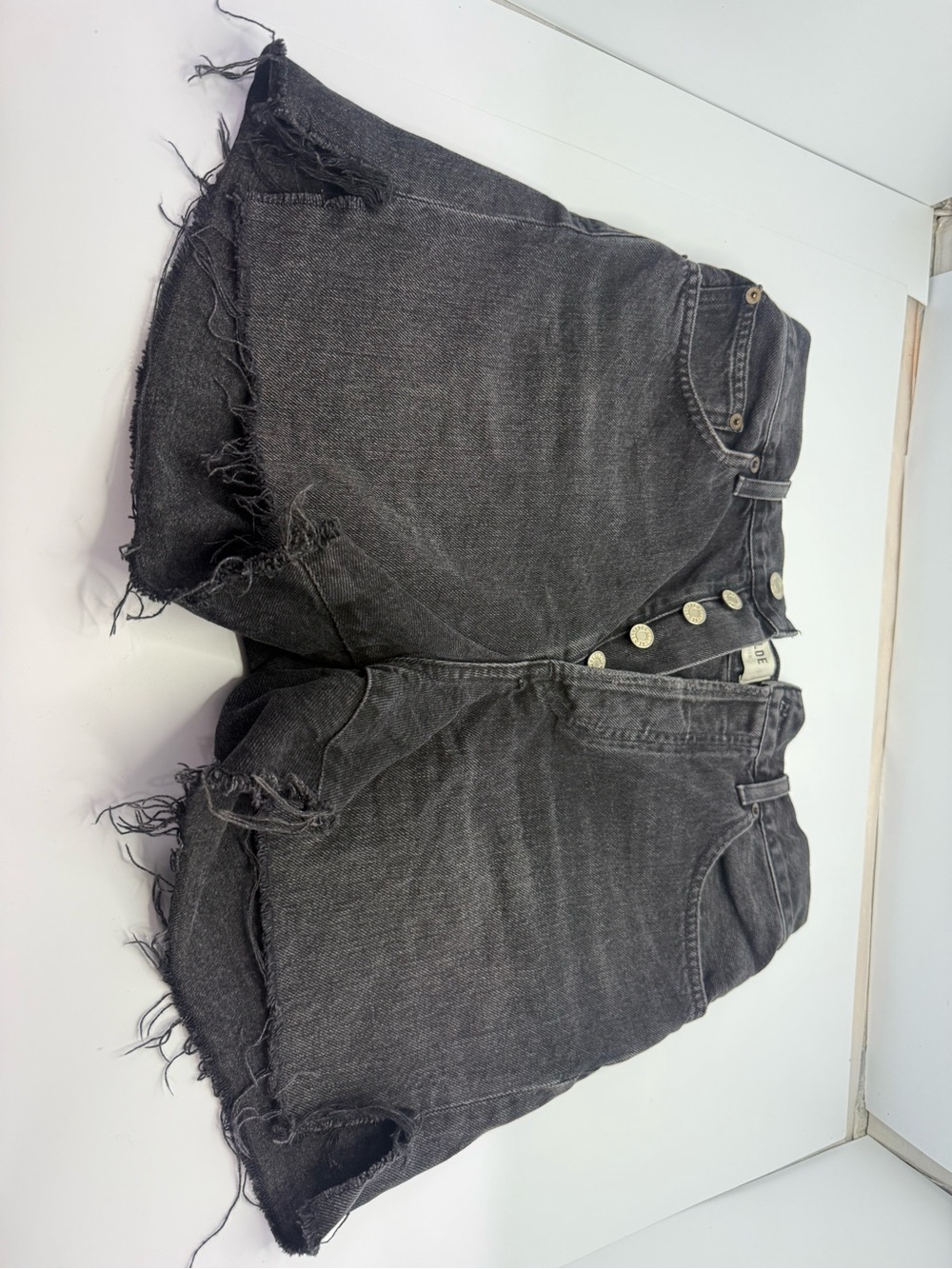 Agolde Black Distressed High-Rise Denim Shorts